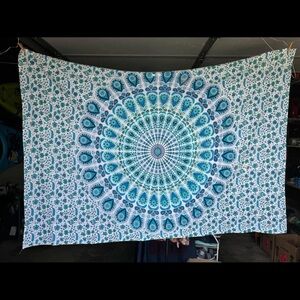 Blue and White Mandala Tapestry